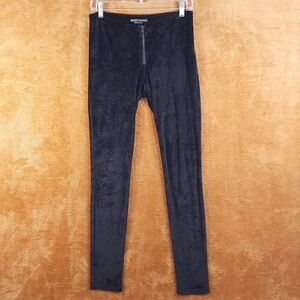 ALICE + OLIVIA Leggings Womens Size 6 Black Velvet Zip Up Low Rise Stretch